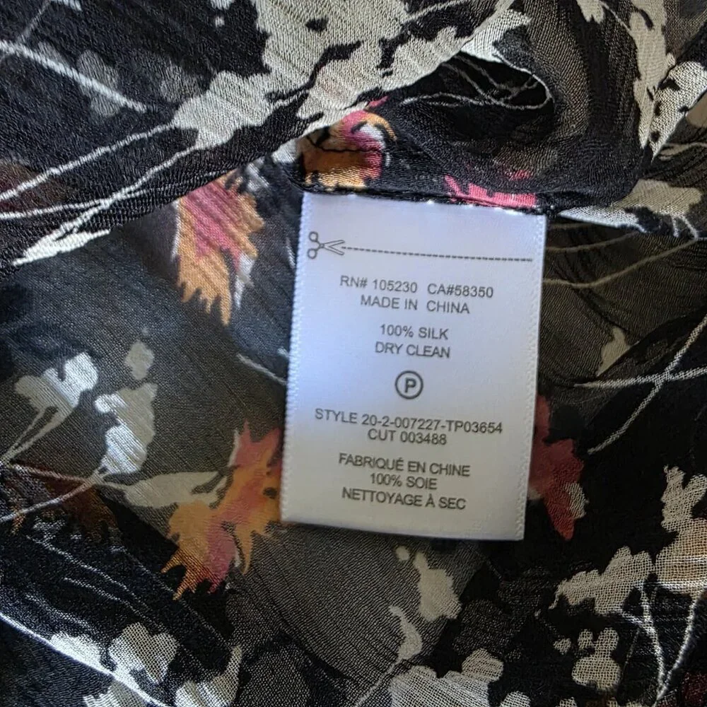 Joie Black Pink Silk Sheer Floral Ruffle Tie Neck Blouse Size M Boho Romantic - Picture 5 of 14